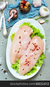 chicken fillet on plate and on a table