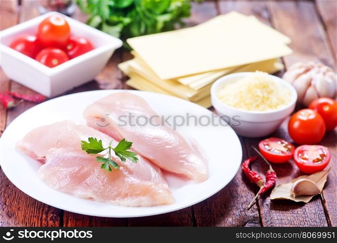 chicken fillet on plate and on a table