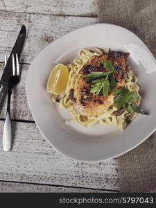 Chicken Fillet With Pasta,Parmesan Cheese And Capers