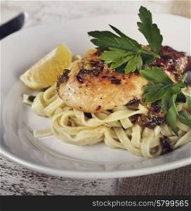 Chicken Fillet With Pasta,Parmesan Cheese And Capers