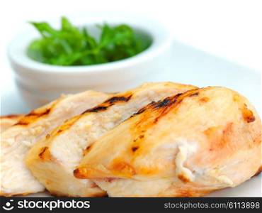 chicken grill food meat sliced isolated on white background