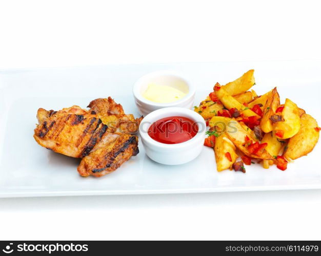 chicken grill food meat sliced isolated on white background