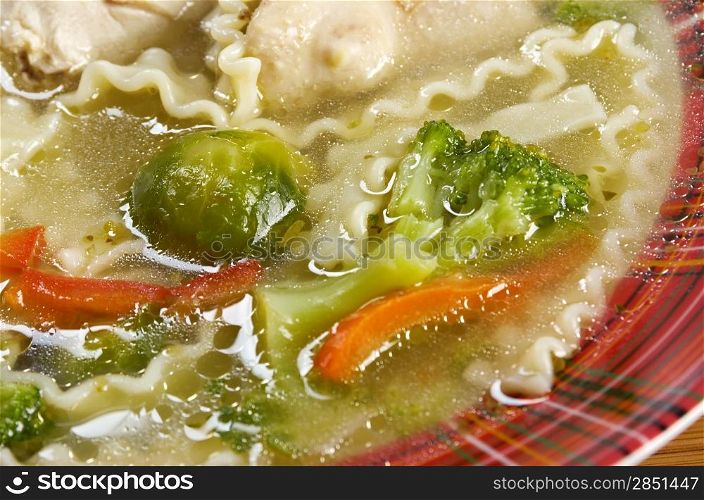 Chicken homemade soup with noodle and vegetables