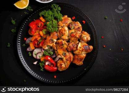 Chicken kebab skewers on a plate.