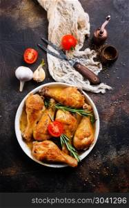 chicken legs. baked chicken legs with vegetables and spices