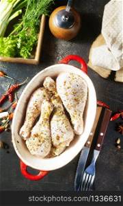 chicken legs with spice, raw chicken legs