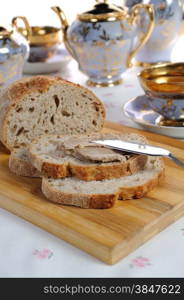 Chicken liver pate on a slice of bread with