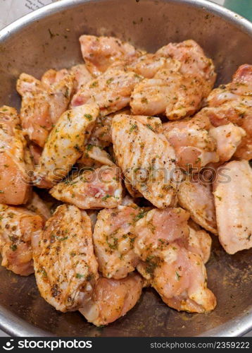 Chicken meat fried on a barbecue grill