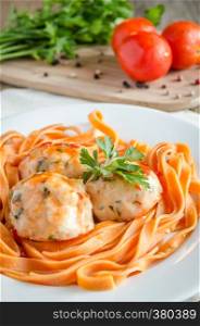 Chicken meatballs with pasta
