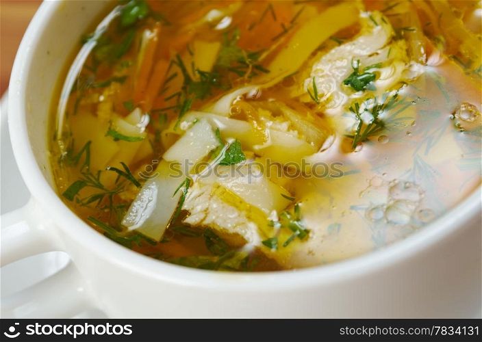 chicken noodle soup. close up