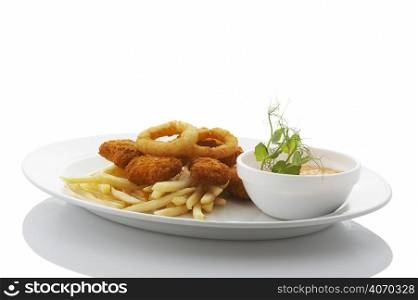 Chicken nugget and chips