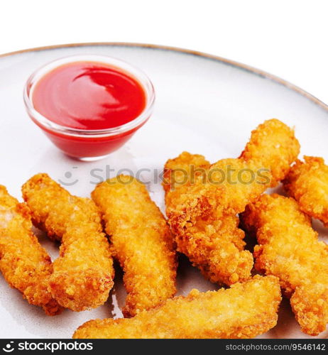 Chicken nuggets with sauce on plate