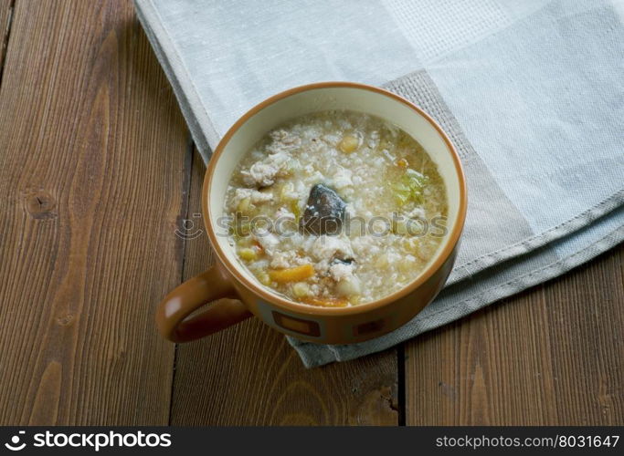 Chicken pot - Huehnertopf - German chicken soup with rice and peas