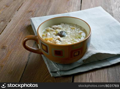 Chicken pot - Huehnertopf - German chicken soup with rice and peas