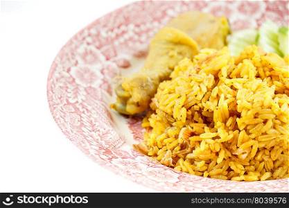 Chicken Rice Curry With Coconut isolated on white background