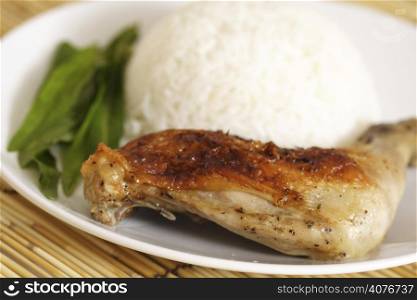 Chicken rice on a white plate
