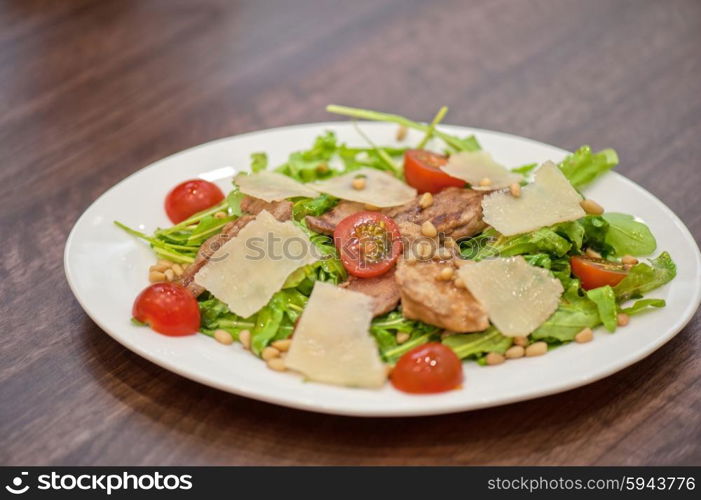 chicken salad with parmesan . Salad with chicken and parmesan