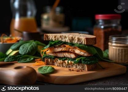 chicken sandwich with basil, healthy food generative ai.