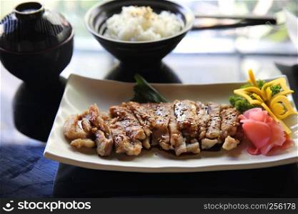 chicken teriyaki set with rice and soup japanese food