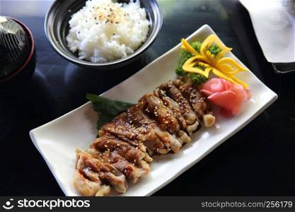 chicken teriyaki set with rice and soup japanese food