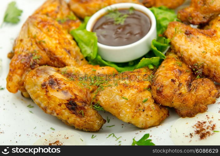 Chicken wings barbeque in the plate