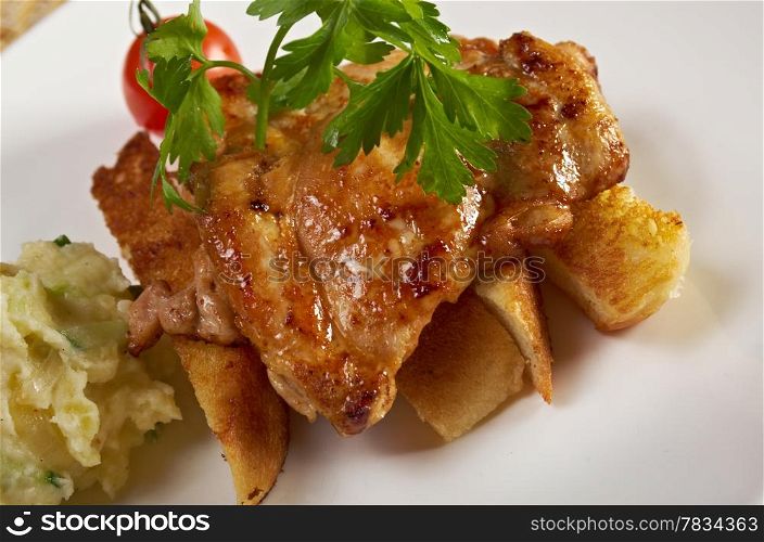 chicken wings with vegetable closeup