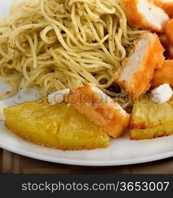Chicken With Pasta, Pineapple And Cheese