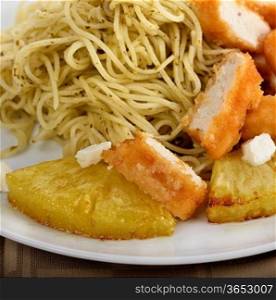 Chicken With Pasta, Pineapple And Cheese