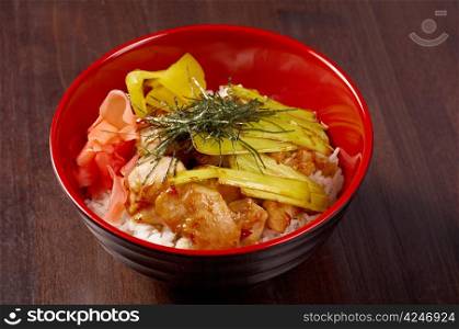Chicken with rice and bamboo.Japanese Food