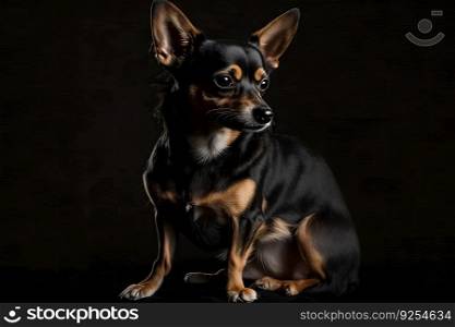 Chihuahua dog portrait on black background. Neural network AI generated art. Chihuahua dog portrait on black background. Neural network AI generated