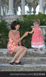 Child and mother in Bahamas