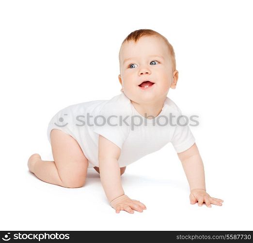 child and toddler concept - crawling smiling baby