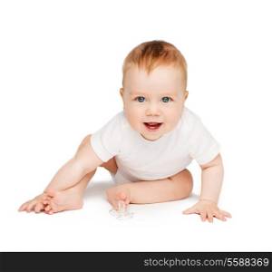 child and toddler concept - smiling baby sitting on the floor