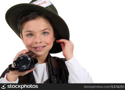child disguised as a reporter