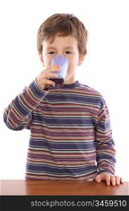 Child drinking a soda a over white background
