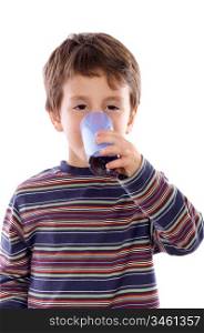 Child drinking a soda a over white background
