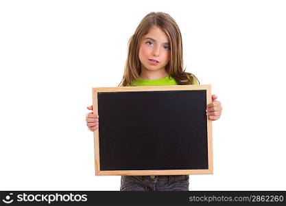 child girl with blank frame copy space holding black blackboard