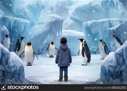 Child glacier iceberg winter penguins. Wildlife animal. Generate Ai. Child glacier iceberg winter penguins. Generate Ai