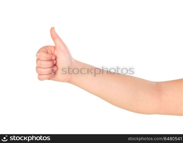 Child hand saying Ok. Child hand saying Ok isolated on a white background