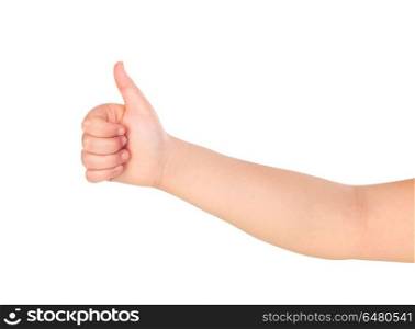 Child hand saying Ok. Child hand saying Ok isolated on a white background