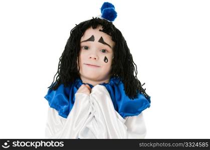 child in costume Piero isolated on white background