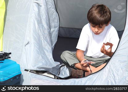 Child in tent