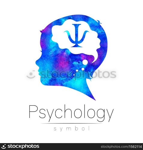 Child logotype in with brain and psychology sign in blue watercolor. Silhouette profile human head. Concept logo for people, children, autism, kids, therapy, clinic, education. Template symbol.. Child logotype in with brain and psychology sign in blue watercolor. Silhouette profile human head. Concept logo for people, children, autism, kids, therapy, clinic, education. Template symbol