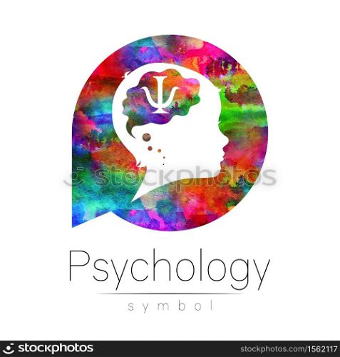 Child logotype with psychology sign in rainbow watercolor circle. Silhouette profile human head. Concept logo for people, children, autism, kids, therapy, clinic, education. Template isolated on white.. Child logotype with psychology sign in rainbow watercolor circle. Silhouette profile human head. Concept logo for people, children, autism, kids, therapy, clinic, education. Template isolated on white