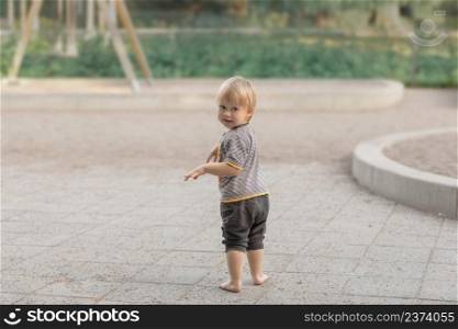 Child play on playground, blurry background