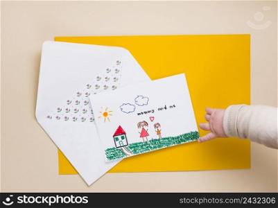 child pointing finger drawing mother kid