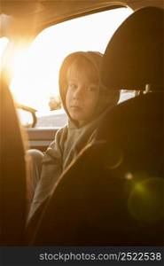 child road trip car with sun rays