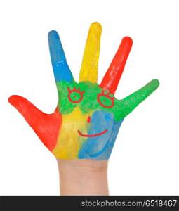 Child&rsquo;s hand full of paint . Child&rsquo;s hand full of paint isolated on a white background