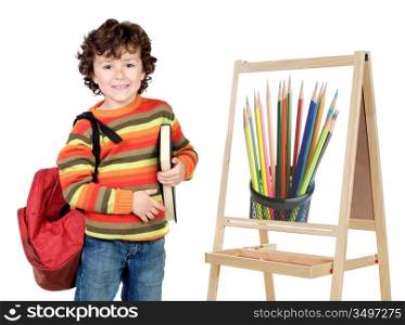 child studying whit slate whit drawing of pencils