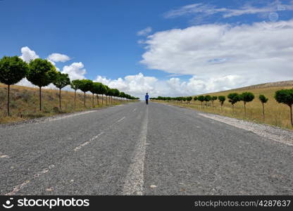 Child walking on a countryside road